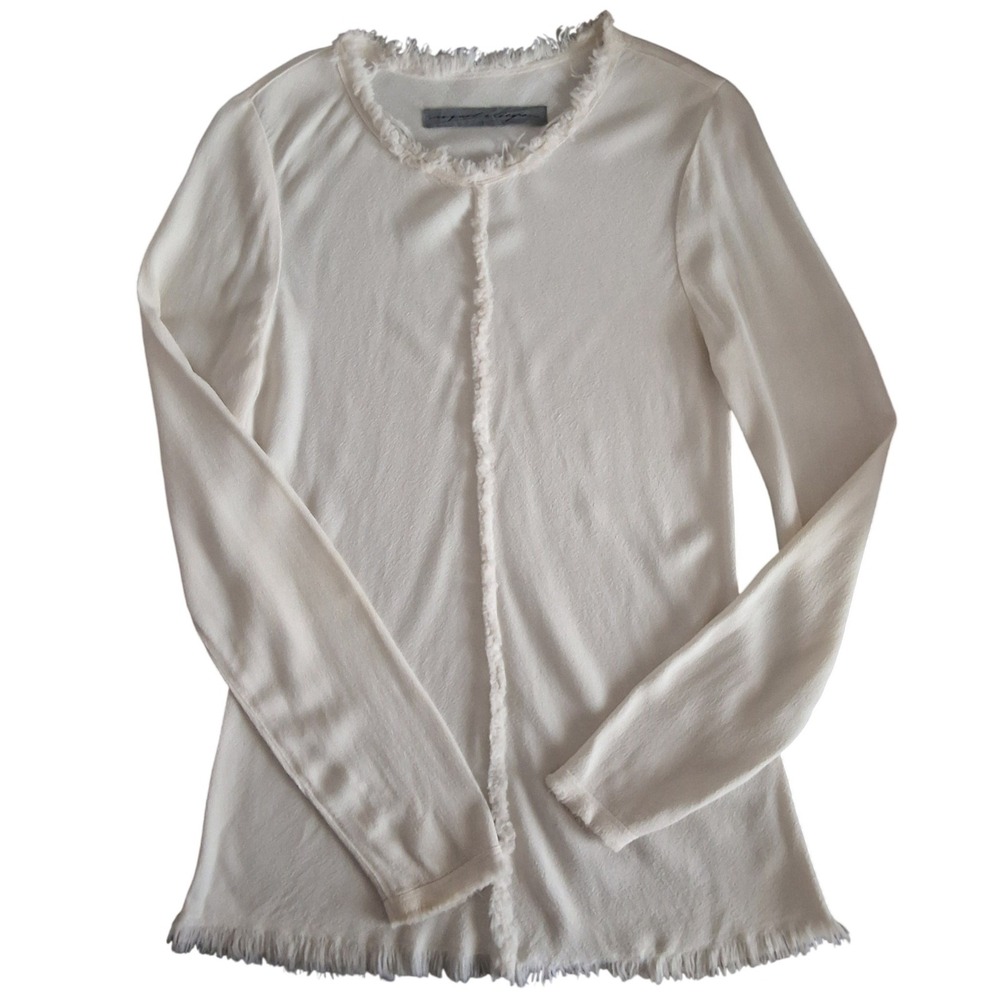 Raquel Allegra 2 Frayed Edge Long Sleeve Tunic Coastal Vacation Casual Boho Chic
